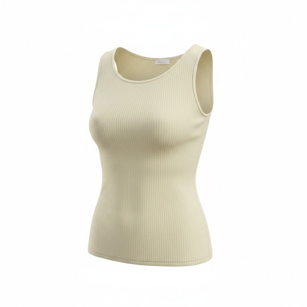 Crèmekleurige rib top zonder mouwen - damestop, Beige, Maat 42/44 (L), Ophalen of Verzenden, Zo goed als nieuw