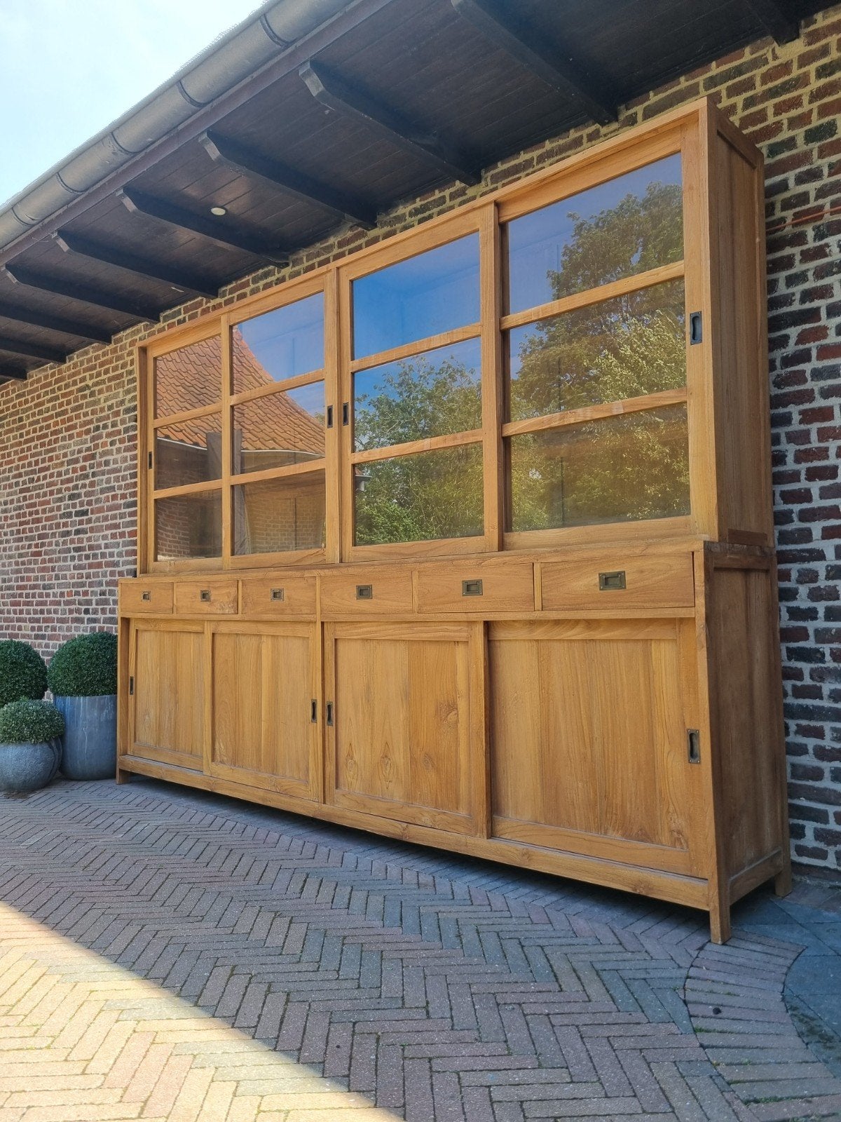 Teak buffetkast/vitrinekast GRATIS LEVERING, Ophalen, 25 tot 50 cm, 200 cm of meer, 200 cm of meer