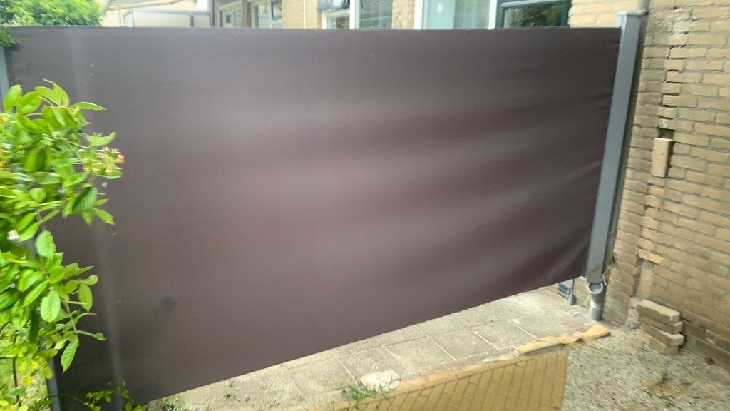 Uitschuifbaar windscherm 160x300 cm taupe + oprolmechanisme, Tuin en Terras, Tuinschermen, Ophalen, Kunststof, Gebruikt, 200 cm of meer