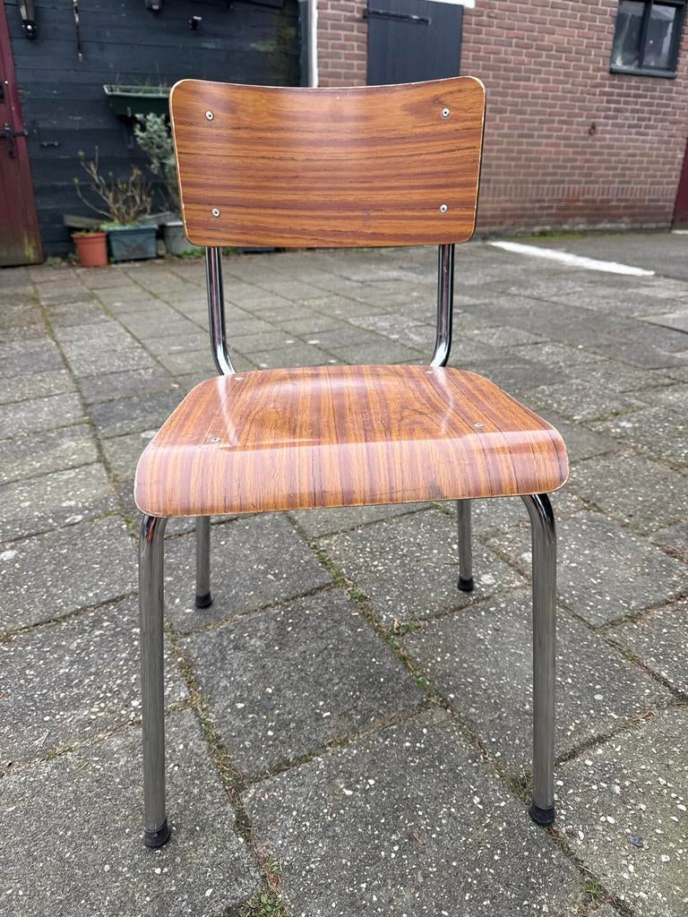 Buisframe schoolstoel met houtlook, Ophalen, Gebruikt, Overige kleuren, Eén