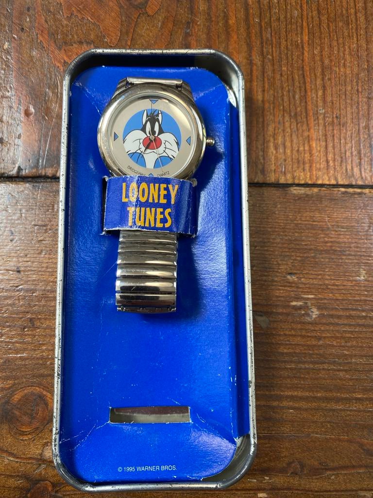 Vintage Looney Tunes Sylvester Polshorloge 1995, Overige merken, Gebruikt, Staal, Polshorloge