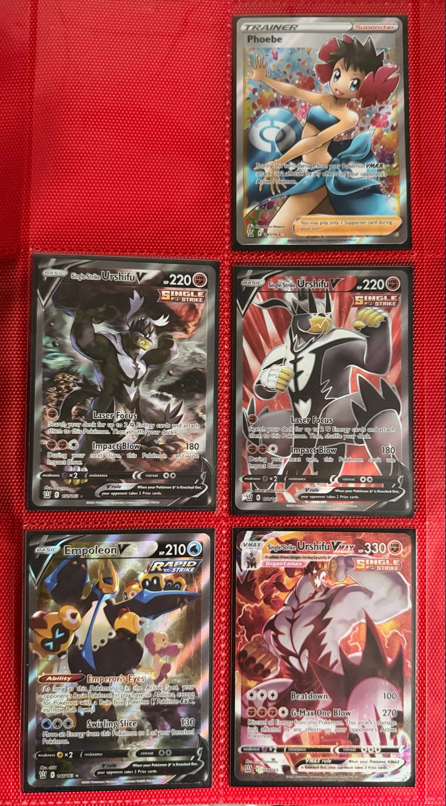 Pokémon Kaarten Bundel: Urshifu V (Max), Empoleon V, Phoebe, Hobby en Vrije tijd, Verzamelkaartspellen | Pokémon, Ophalen of Verzenden