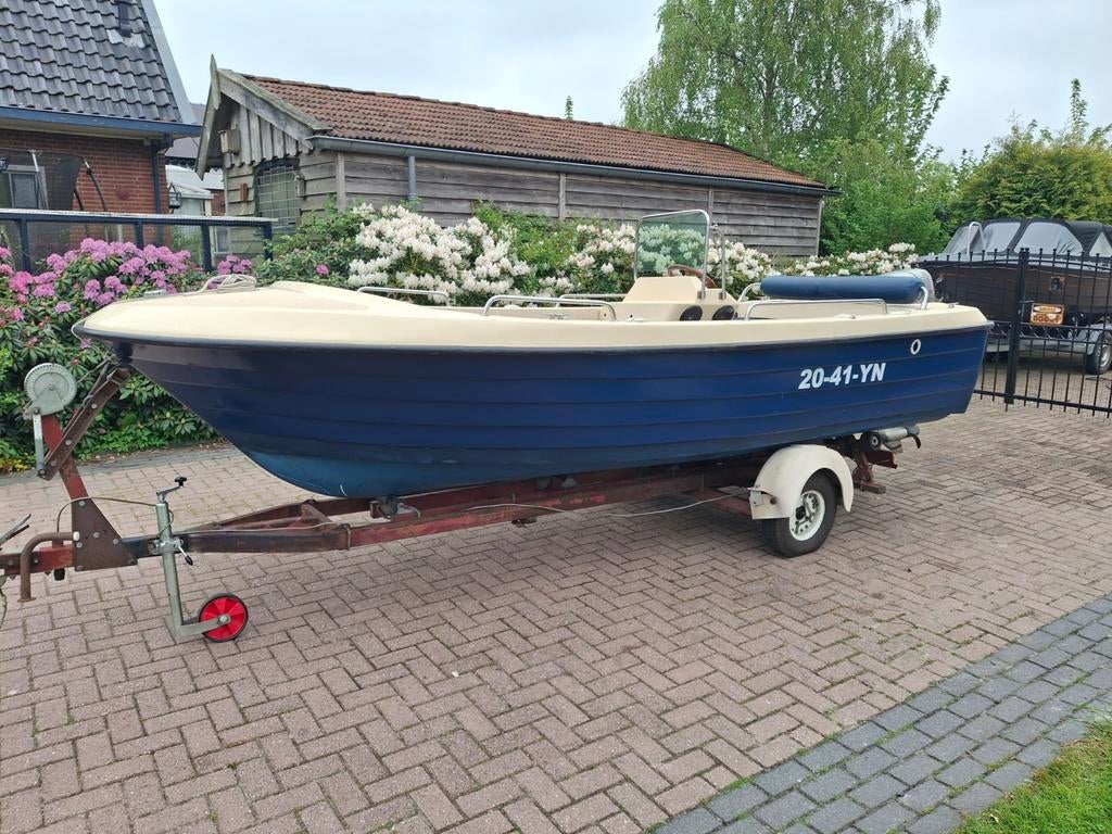 Kruger beta consoleboot met 45pk honda 4takt en trailer, Watersport en Boten, Vis- en Consoleboten, Ophalen, Gebruikt, 30 tot 50 pk