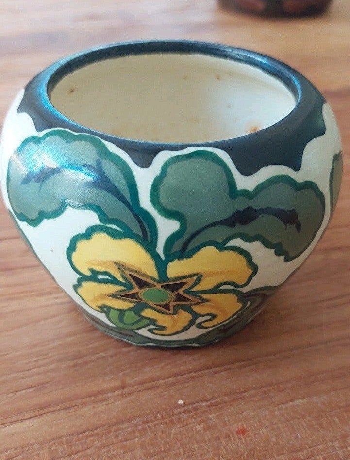 Art Deco antiek plateel platelen potje, Ophalen of Verzenden