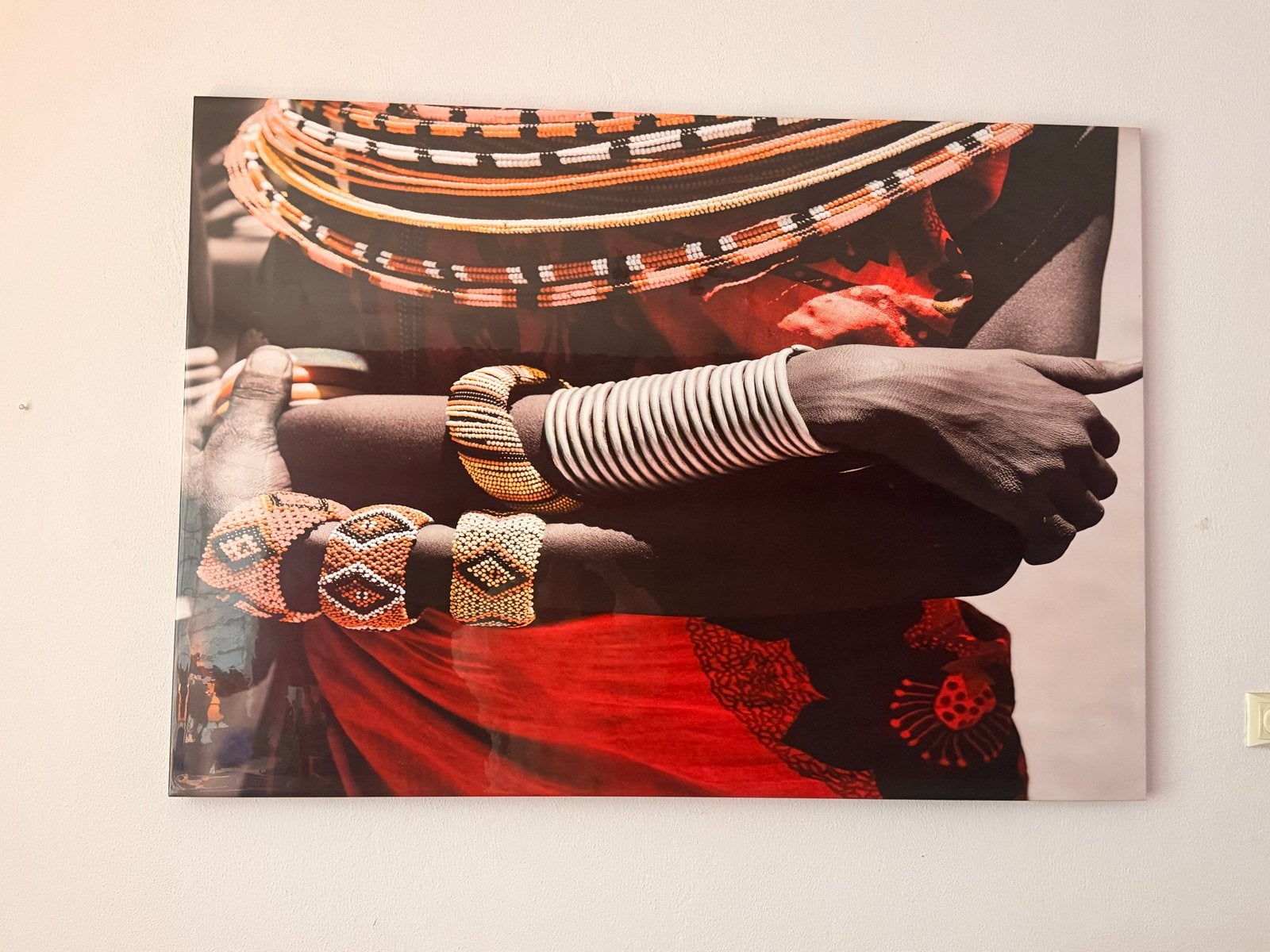 Canvas schilderij met Afrikaanse vrouw en sieraden, Ophalen, 125 cm of meer, Zo goed als nieuw, Schilderij