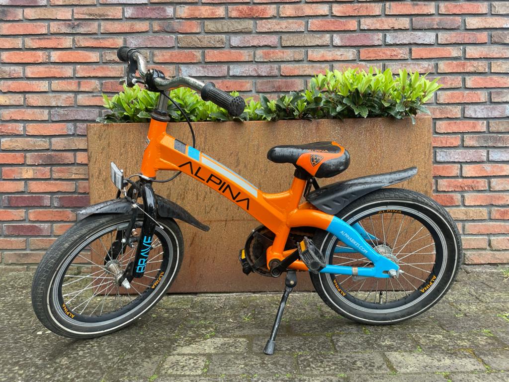 Alpina Brave kinderfiets 20 inch - Oranje/Blauw, Ophalen, Gebruikt, Velgrem, 16 tot 20 inch