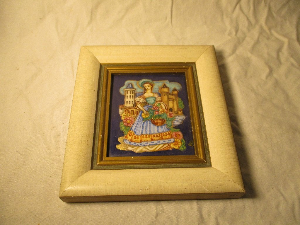 emaille schilderijtje vrouw, Ophalen of Verzenden