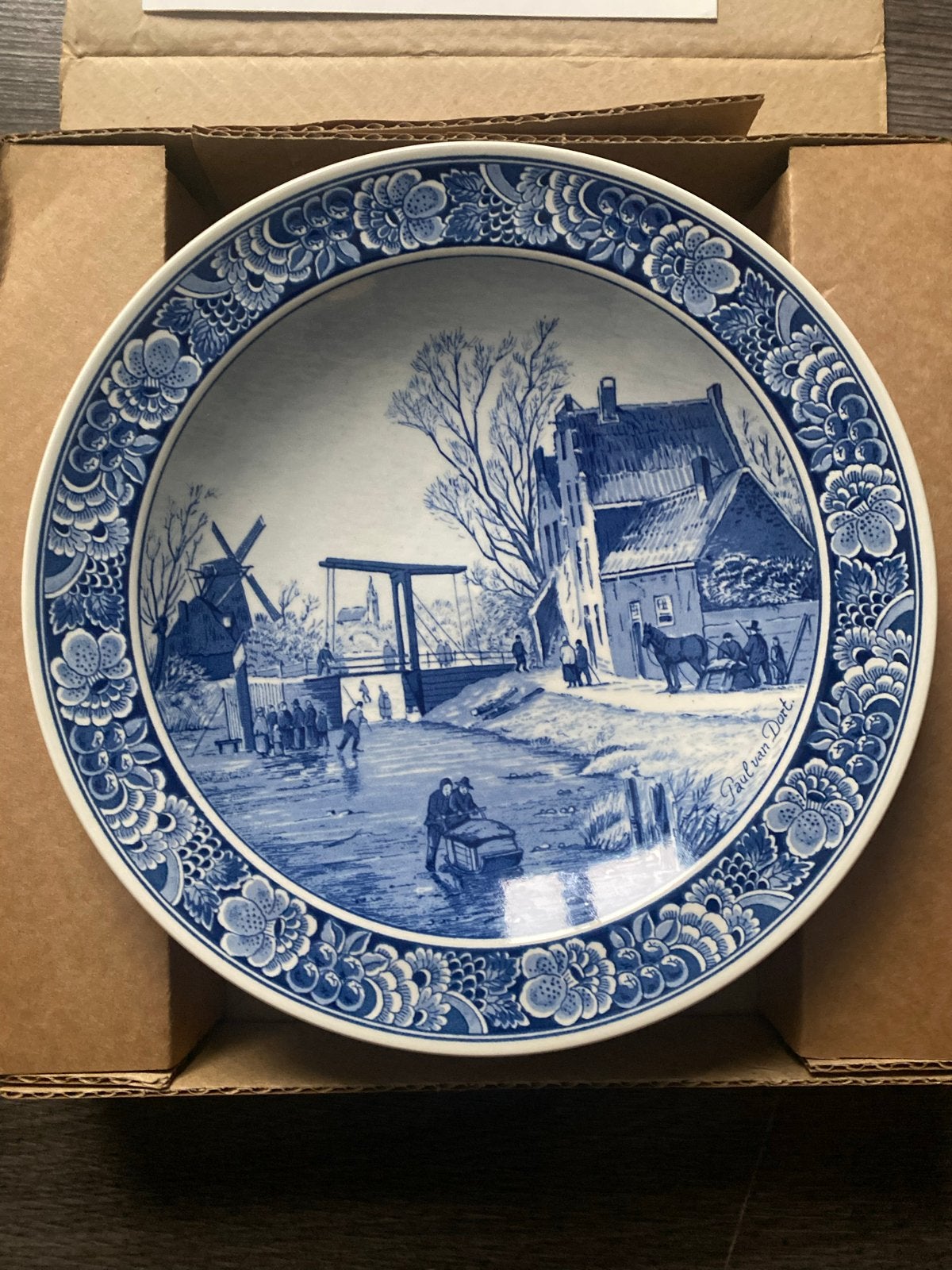 Delfts Blauw bord 'De schaatstocht' - Royal Goedewaagen, Ophalen of Verzenden