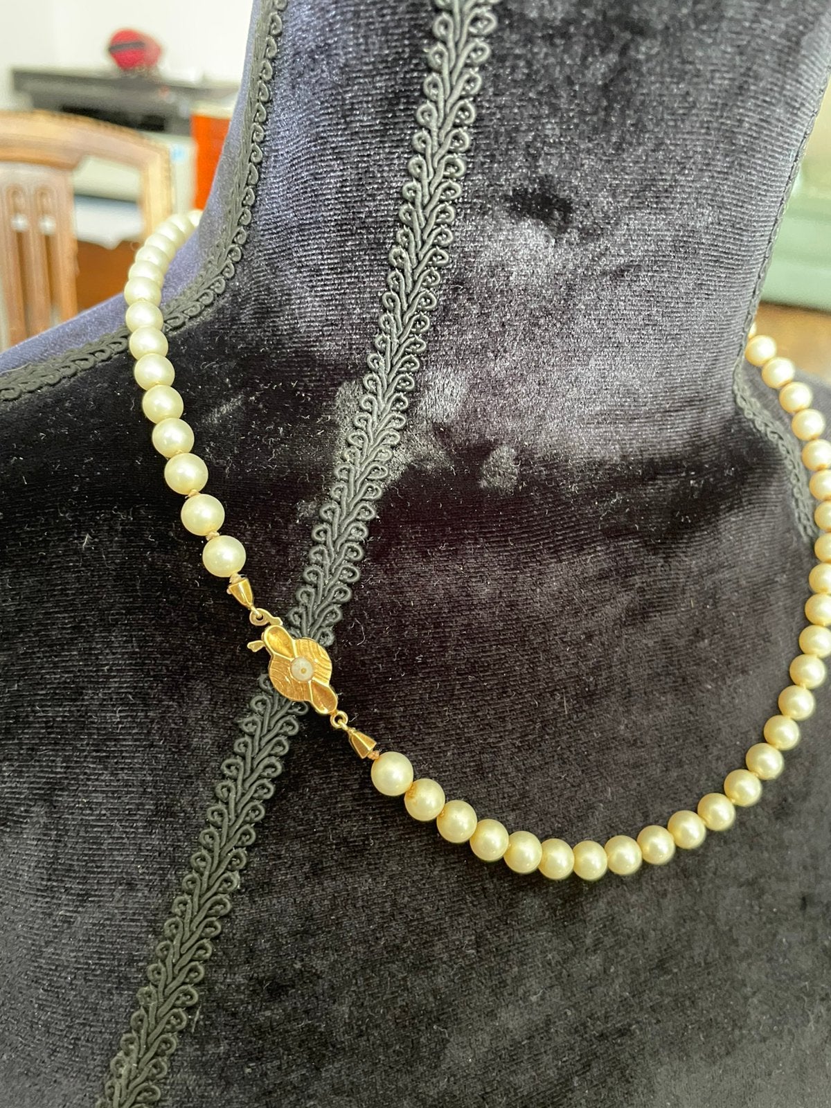 Oude vintage parel ketting met gouden slot 14 karaats, Ophalen