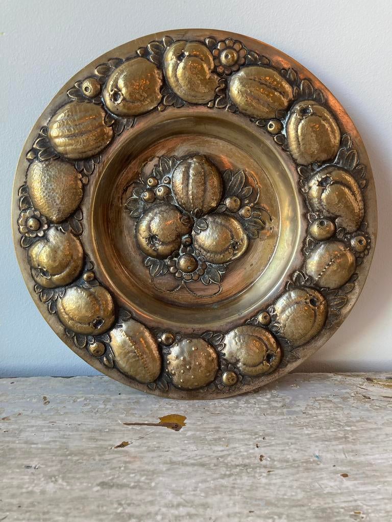Antieke Messing Schaal/Wandbord - Art Nouveau Italië, Ophalen of Verzenden