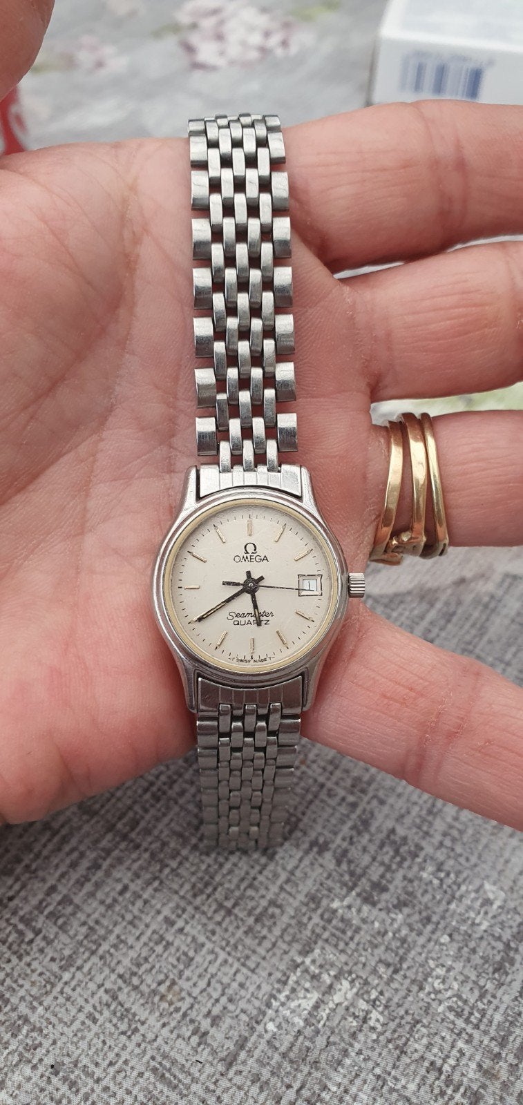 Vintage omega seamaster quartz horloge., Overige merken, Staal, Gebruikt, Staal