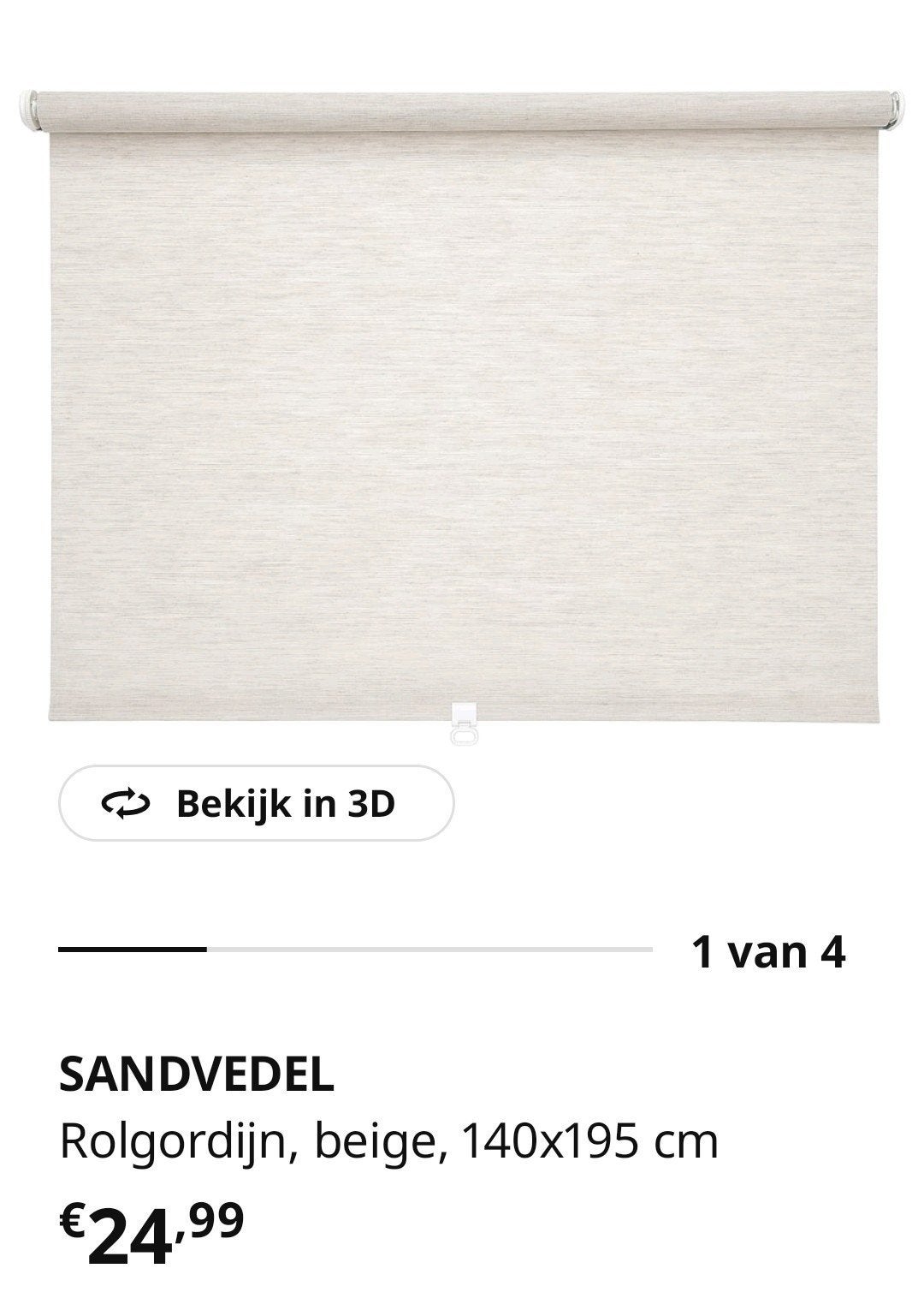 Sandvedel Ikea Rolgordijn Gordijn Wit Beige 140 x 195 cm, Ophalen, 100 tot 150 cm, Nieuw, Minder dan 100 cm
