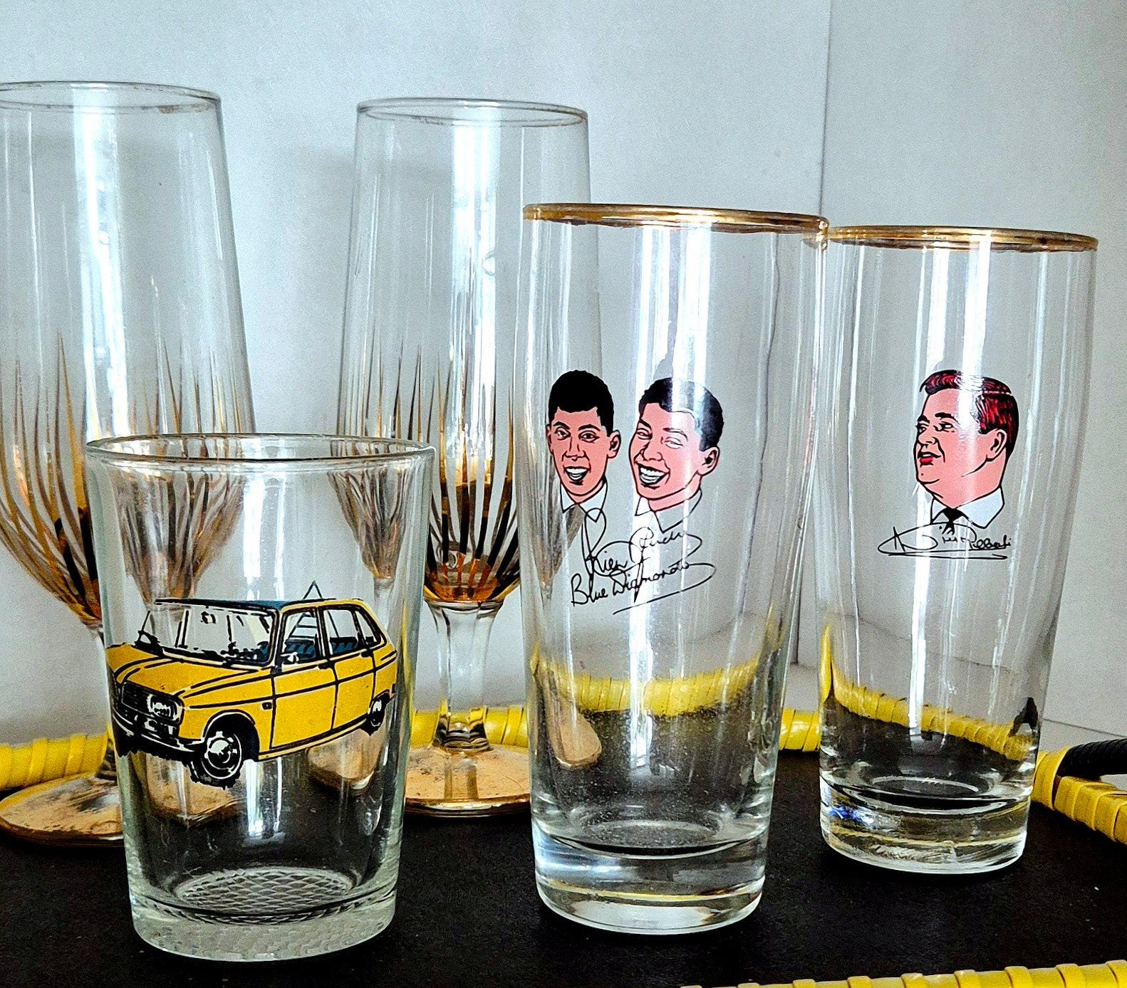 5 Vintage glazen bier limonade Alberti Renault Blue Diamonds, Verzamelen, Glas en Borrelglaasjes, Ophalen of Verzenden, Zo goed als nieuw