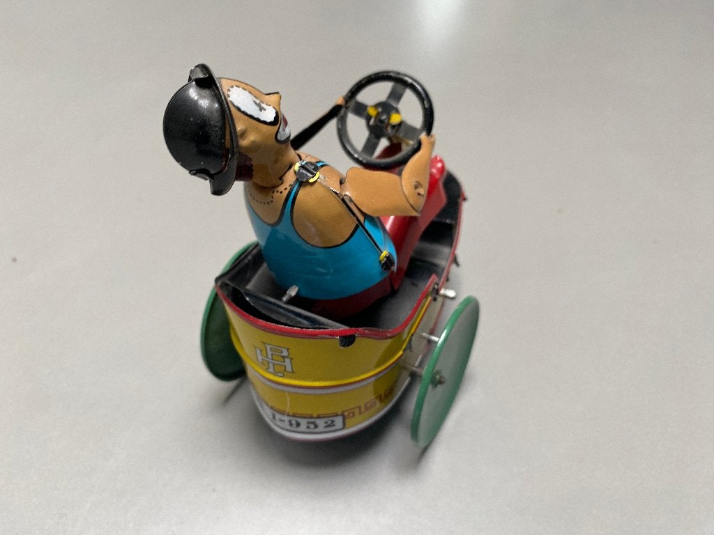 Paya - Clown in wiebelauto, Antiek en Kunst, Antiek | Speelgoed, Ophalen of Verzenden