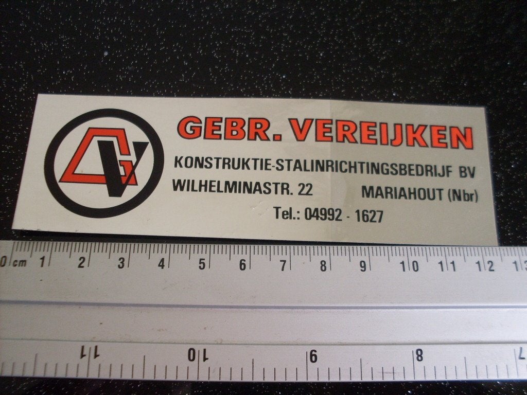 folie sticker gebr. Vereijken mariahout logo stalinrichting, Verzenden, Zo goed als nieuw, Bedrijf of Vereniging