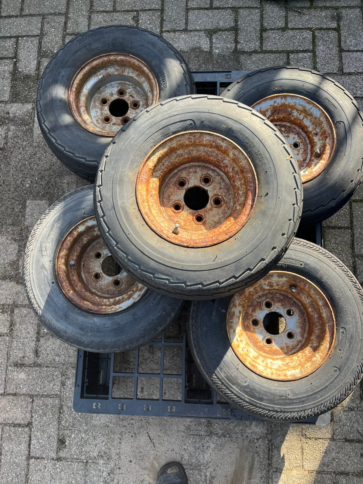 Setje aanhangerwielen 10inch 5x112 5 stuks, Ophalen, Gebruikt