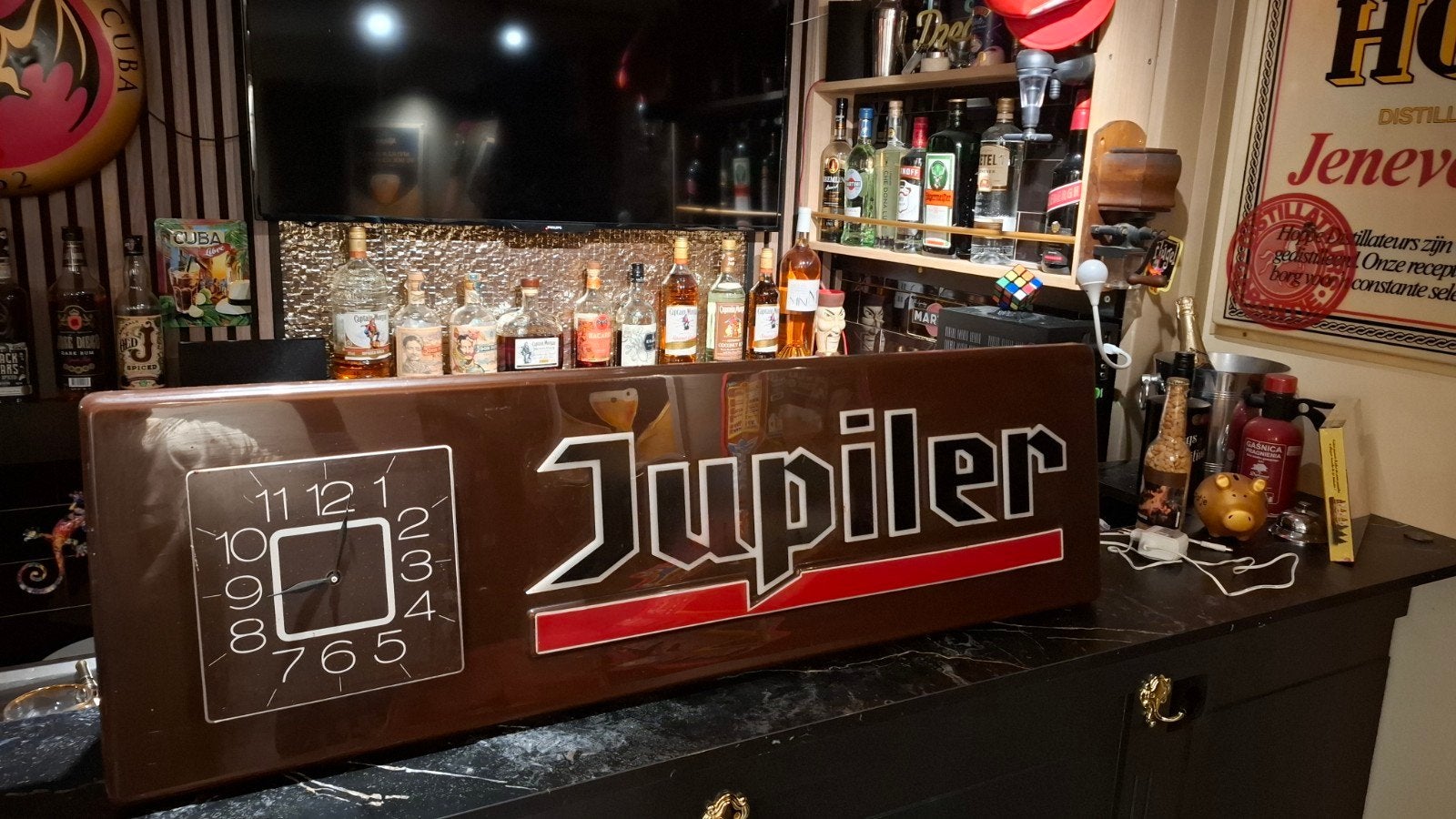 Jupiler lichtreclame met klok, Verzamelen, Ophalen, Reclamebord, Plaat of Schild