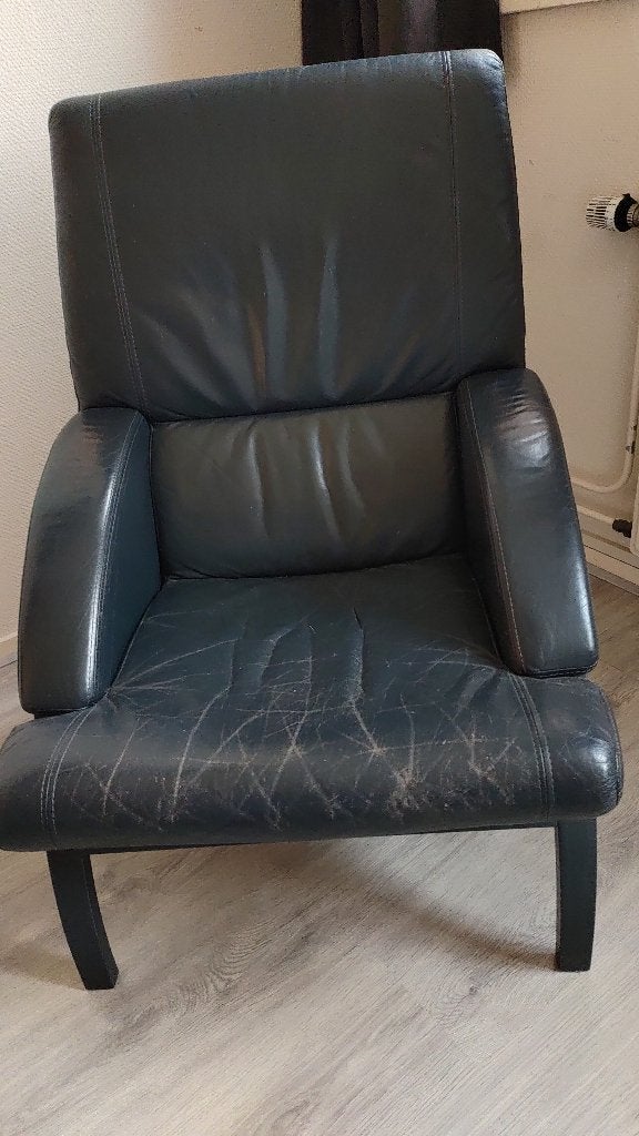 Lederen fauteuil, Huis en Inrichting, Fauteuils, Ophalen, Gebruikt, 75 tot 100 cm, Tijdloos