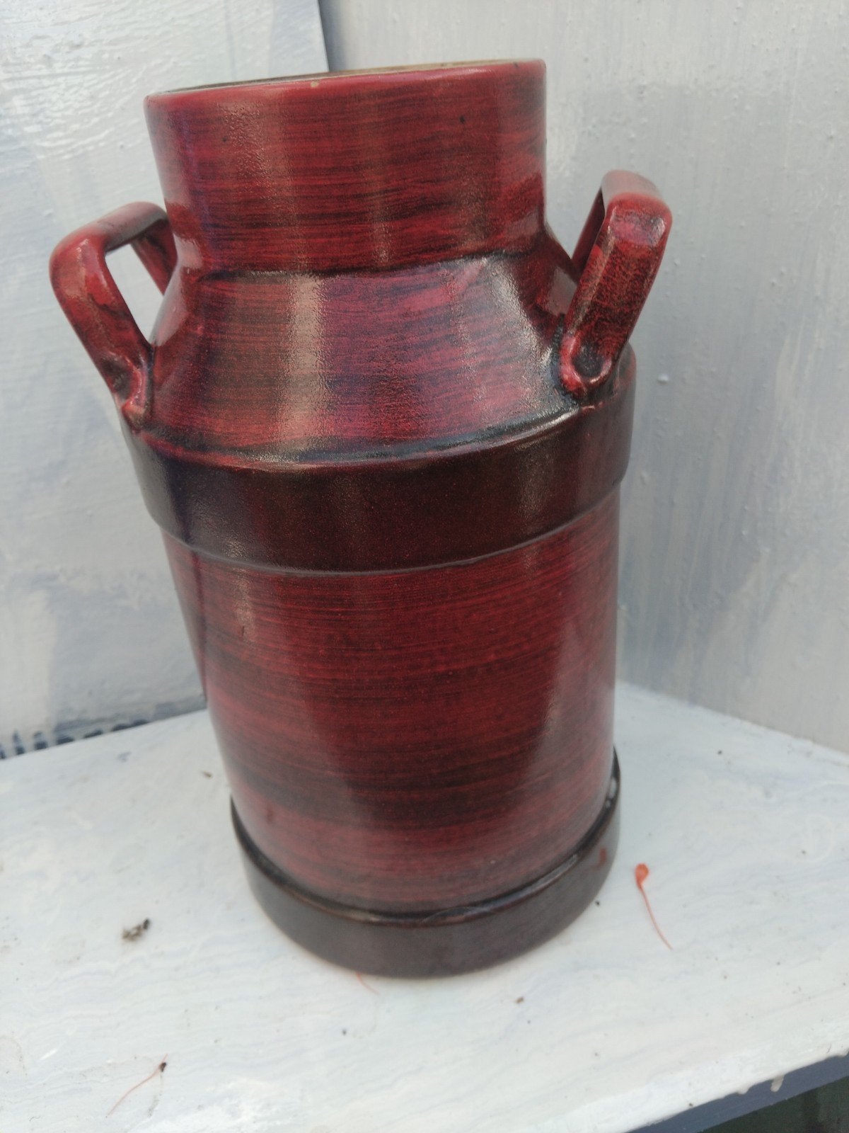 Decoratieve melkbus vaas - Rood/bruin keramiek, Ophalen of Verzenden