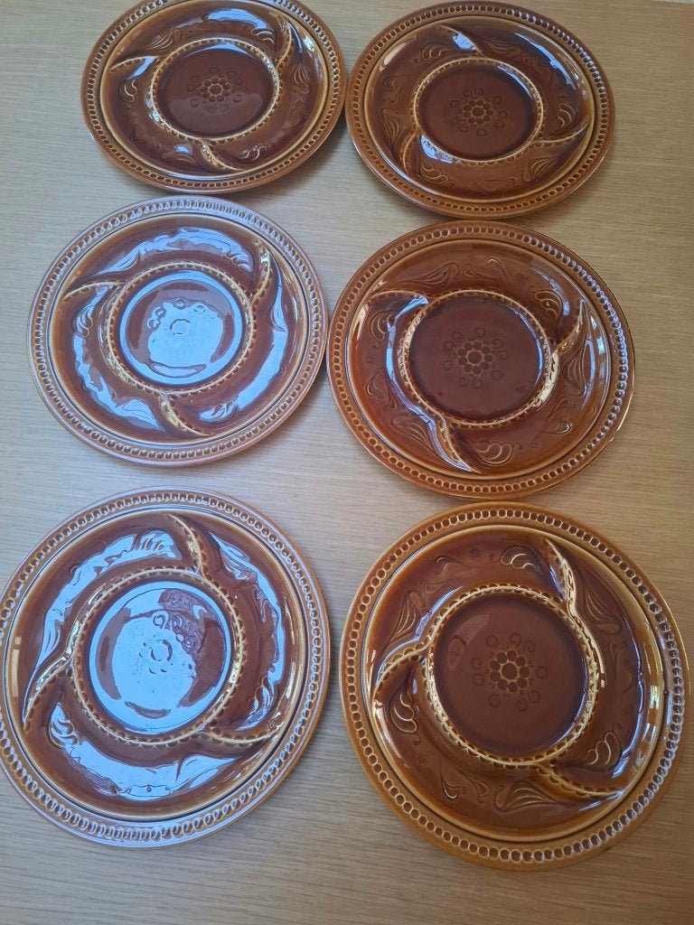 6 retro gourmetborden met vakverdeling, Ophalen, Gebruikt, Overige merken, Keramiek