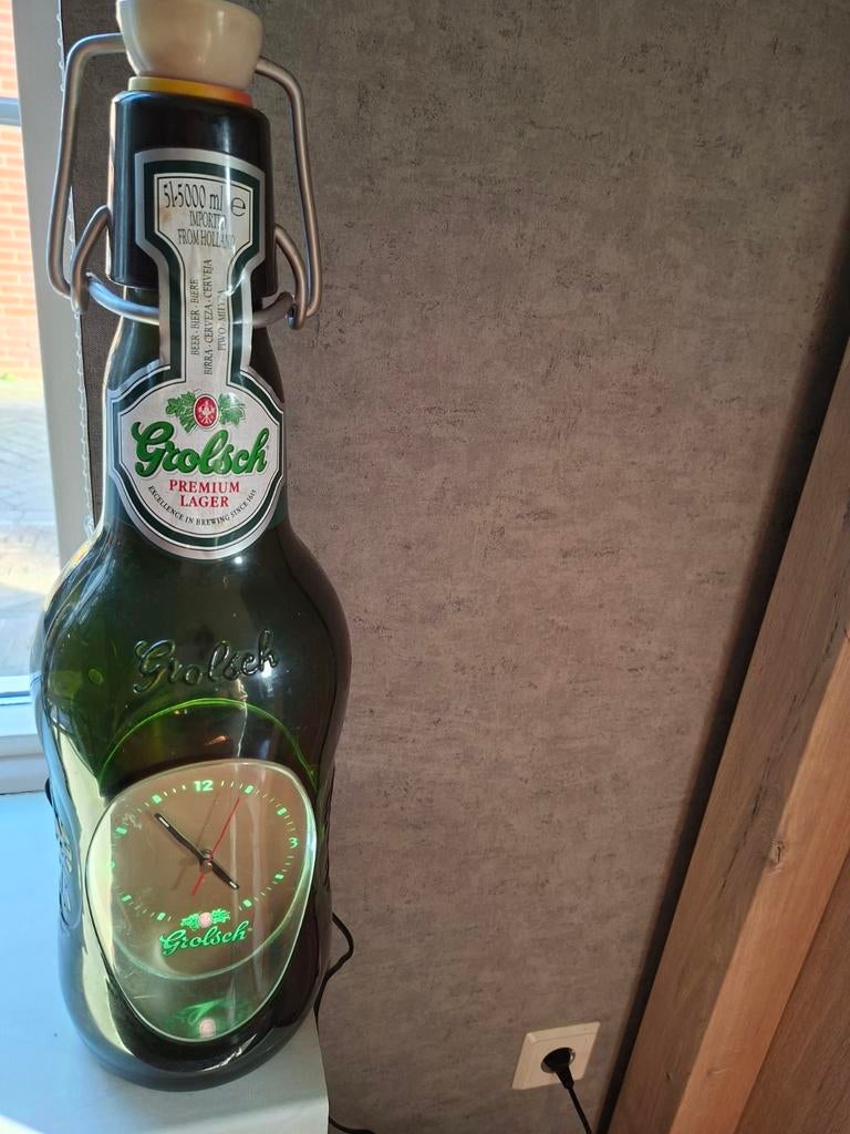 Grolsch fles met klok - Uniek decoratiestuk, Ophalen of Verzenden, Gebruikt, Overige typen