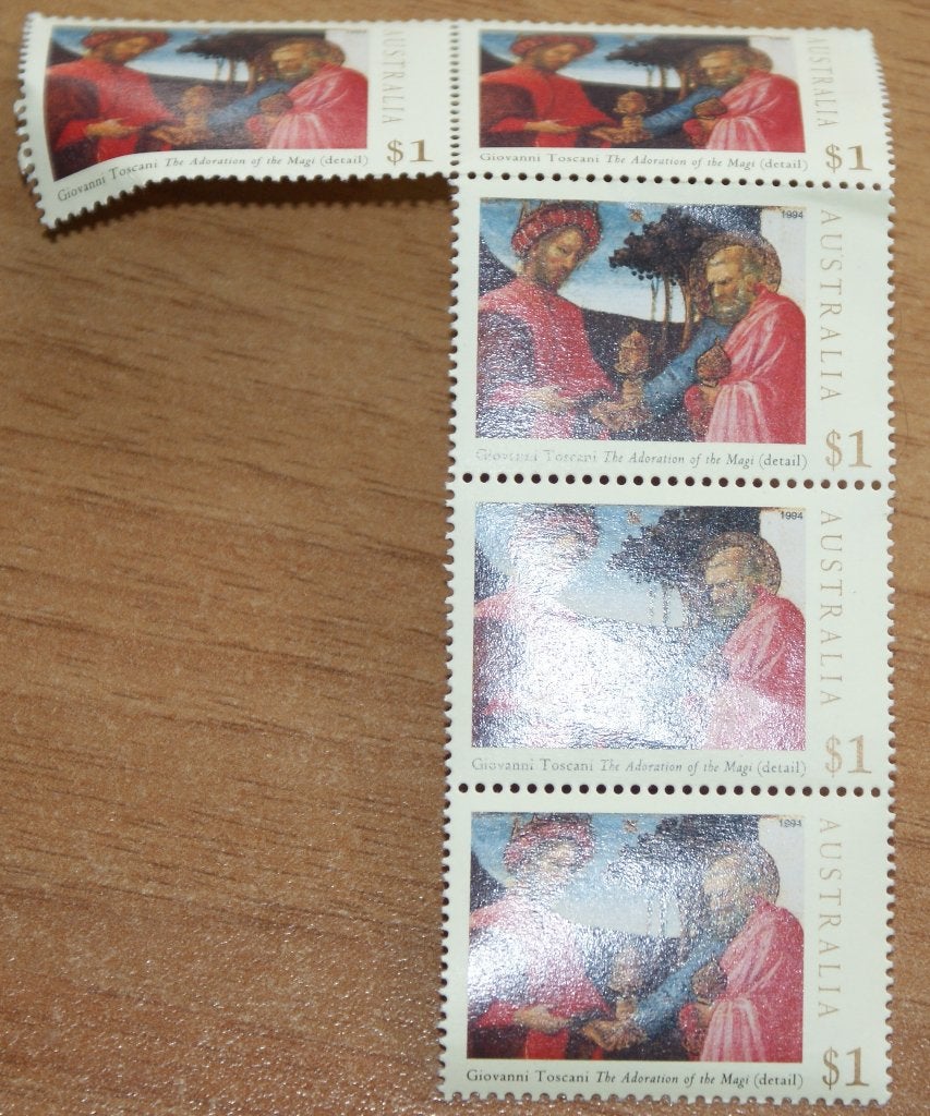 AUSTRALIË 1994 - Kerstmis, blok 5x$1 gegomd - Nr Michel 1437, Ophalen of Verzenden, Postfris