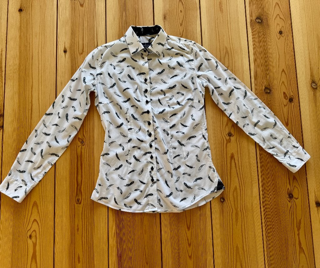 Blouse Cavallaro Napoli - Wit Zwart Veren - maat 36 / Small, Kleding | Dames, Ophalen of Verzenden, Zo goed als nieuw, Maat 36 (S)