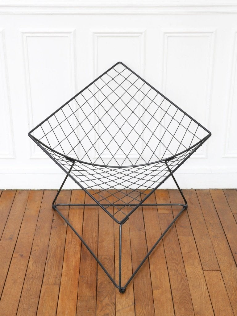 Vintage Ikea Oti fauteuil Niels Gammelgaard zwart draadstaal, Gebruikt, 75 tot 100 cm, Ophalen of Verzenden, Vintage minimalistisch design