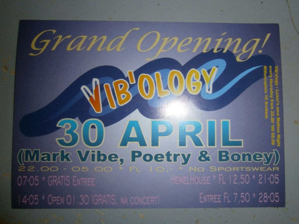 Luxor Arnhem – Vib’ology Grand Opening 1992 – Zeldzame Flyer, Ophalen, A4 of kleiner, Rechthoekig Liggend, Zo goed als nieuw