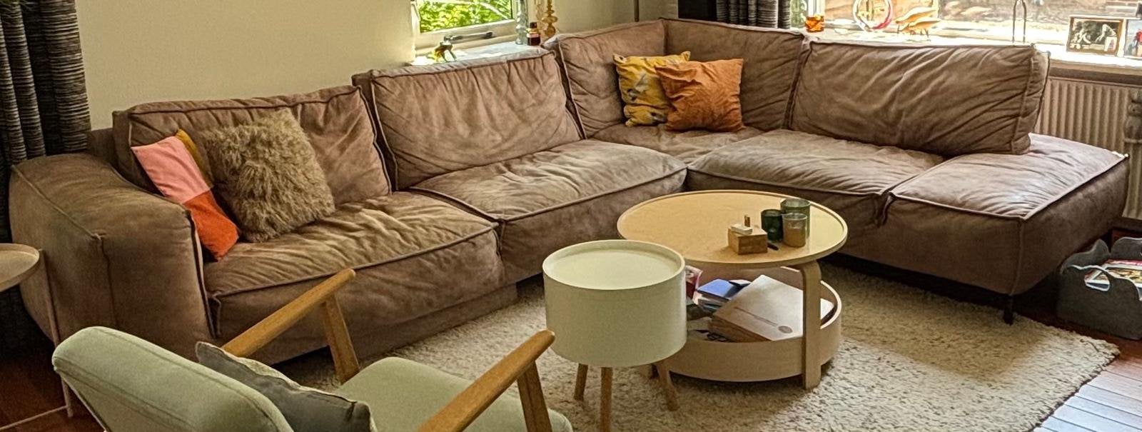 Hoekbank ecoleer, Huis en Inrichting, Ophalen, Gebruikt, Overige materialen, Modern landeliijk
