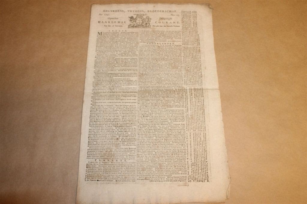 Oprechte Haarlemsche Courant - No. 25 - 1797 Zeldzaam !!, Ophalen of Verzenden, 1980 tot heden, Knipsel(s)