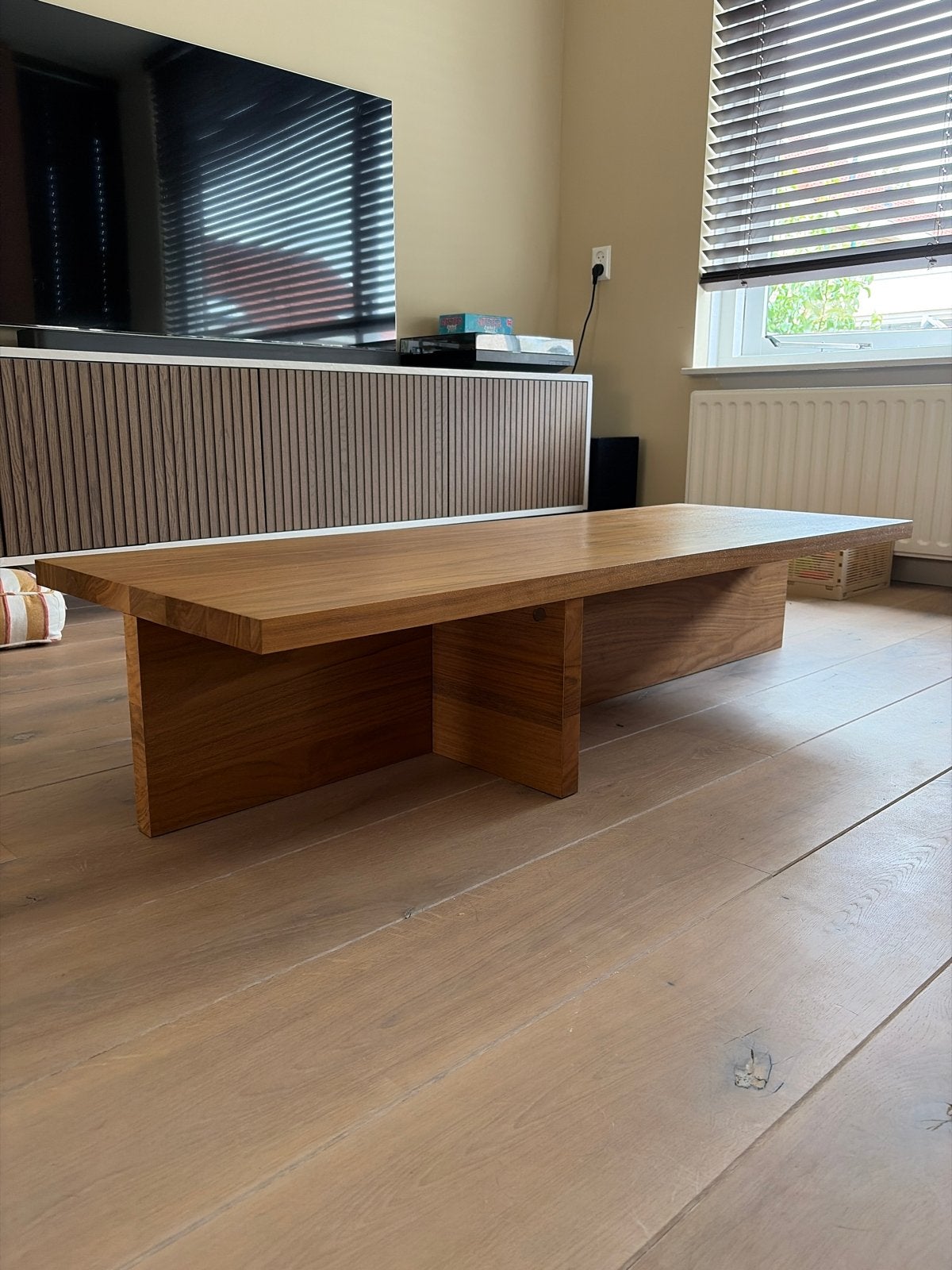 Stijlvolle houten salontafel fineer vtwonen, Huis en Inrichting, Ophalen, 50 tot 100 cm, Zo goed als nieuw, 150 tot 200 cm
