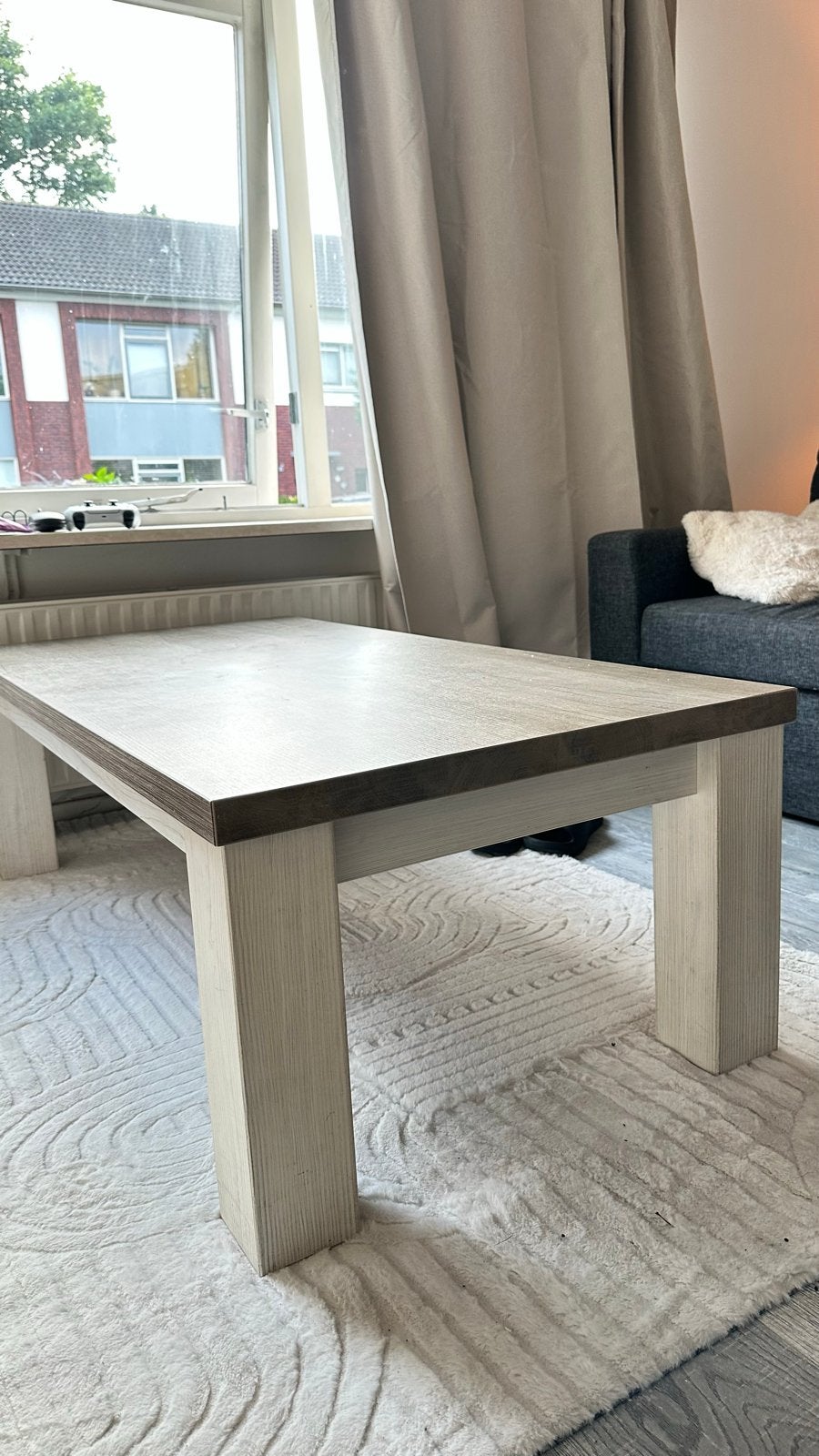 Gratis Stijlvolle salontafel - Houtlook, Ophalen, Gebruikt, 100 tot 150 cm, 50 tot 100 cm