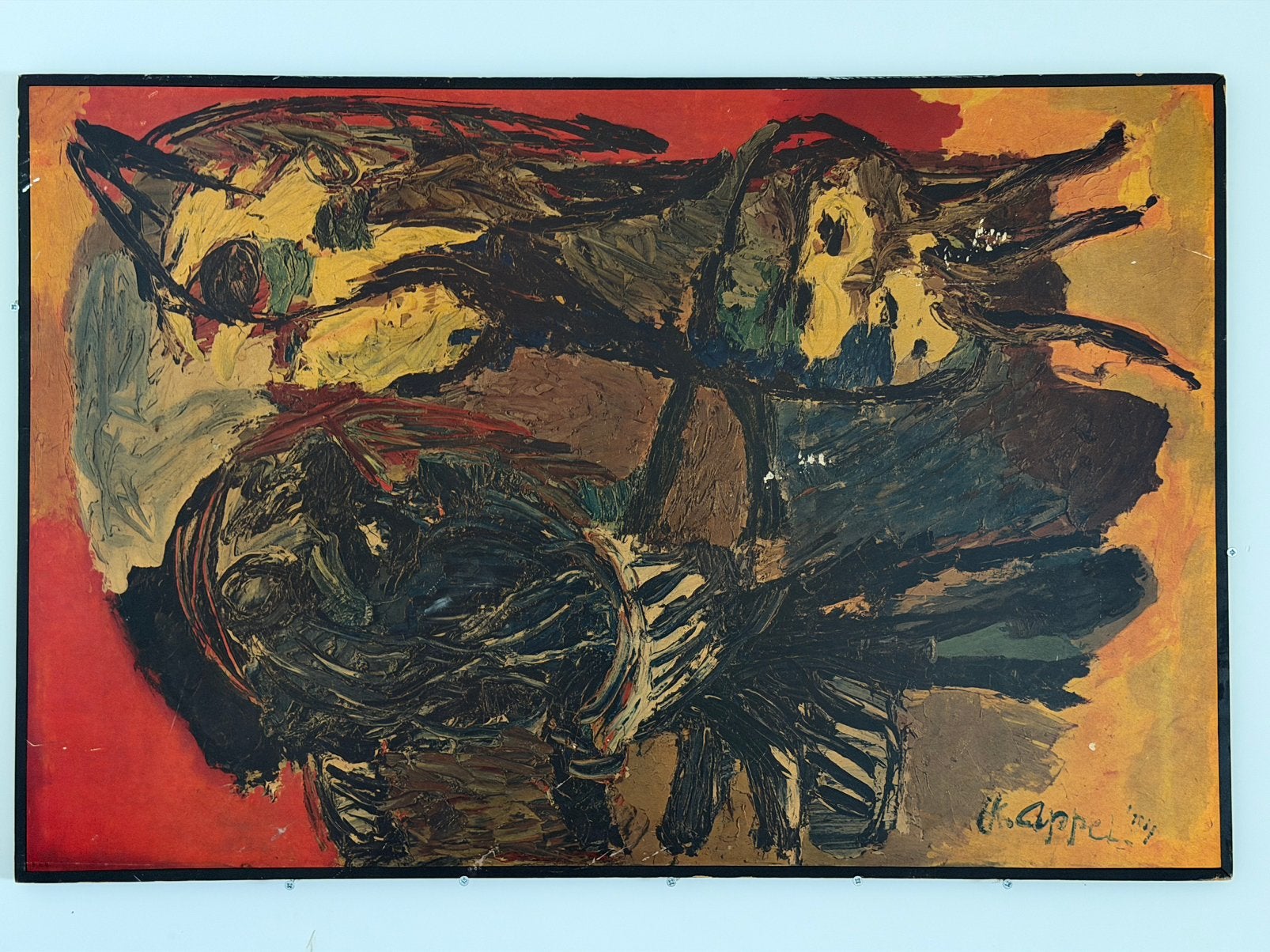 Reproduction Karel Appel on wood, Ophalen