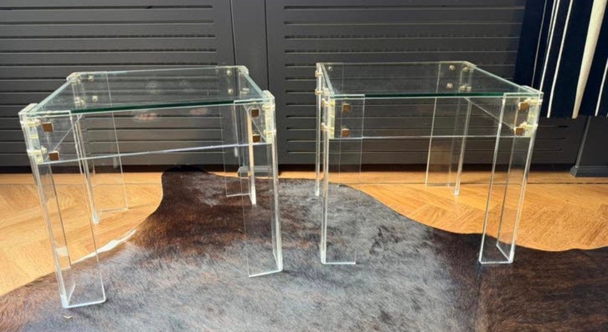 2x Vintage Eclectisch Plexiglas / Glas Sidetable, Huis en Inrichting, Tafels | Sidetables, Ophalen, 25 tot 50 cm, Rechthoekig