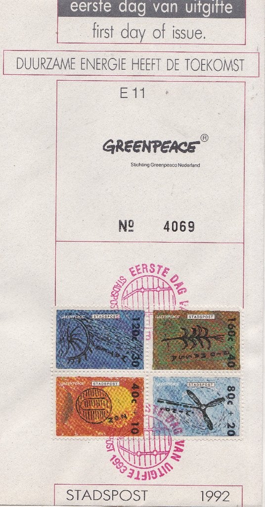 Stadspost – FDC E11 – Stadspost Greenpeace – 1992/1993, Verzenden, Onbeschreven, Nederland