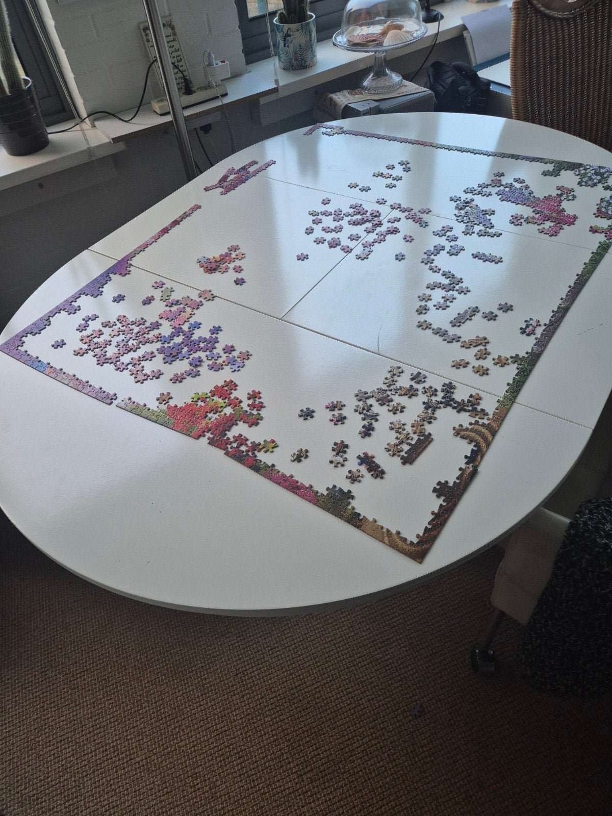 Witte uittrekbare eettafel, Ophalen, Gebruikt, Rond, 100 tot 150 cm