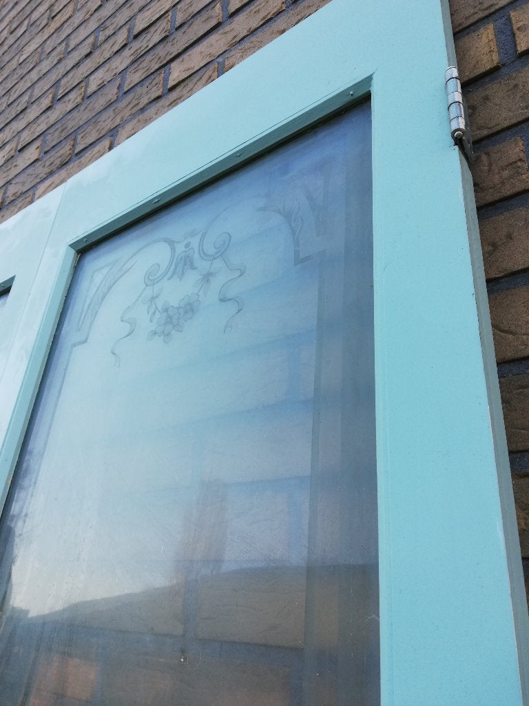 241hx115,5br Smalle hoge dubbele deur prachtig geetst glas, Ophalen