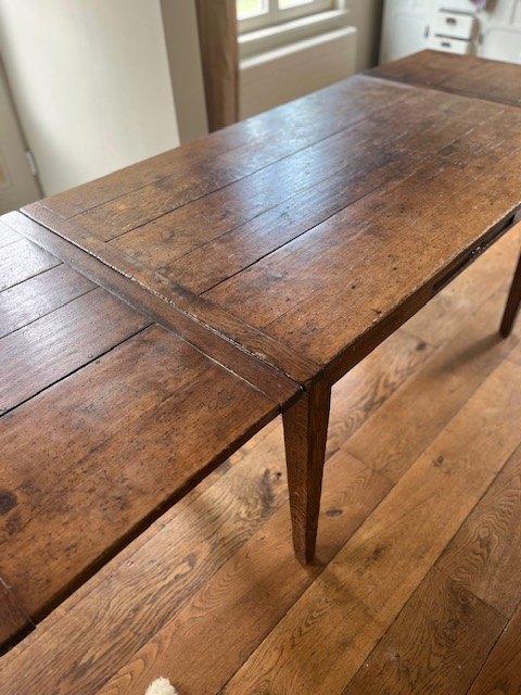 Massief eikenhout uittrek tafel met lade, Ophalen, Gebruikt, 50 tot 75 cm, Eikenhout