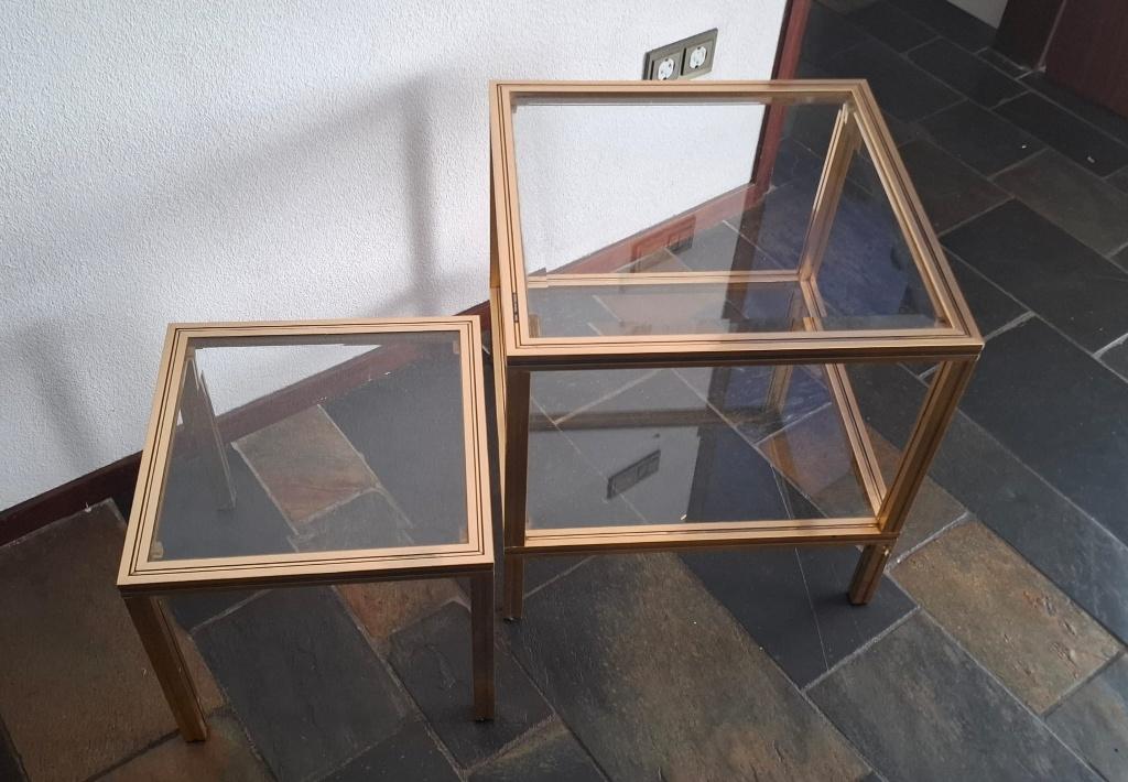 Set van 2 vintage bijzettafels – Pierre Vandel Paris, Minder dan 55 cm, Gebruikt, Overige vormen, Ophalen