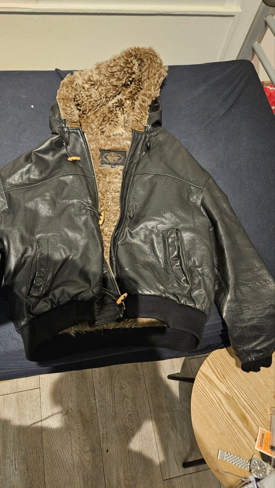 Zwarte heren leren winterjas van Global Leather, Global leather, Zwart, Ophalen of Verzenden, Zo goed als nieuw