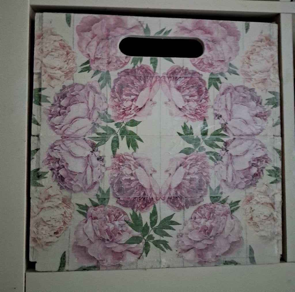 Houten pioenrozen kist pioenroos voor Ikea Kallax kasten, Ophalen, Minder dan 50 cm, Nieuw, Minder dan 50 cm