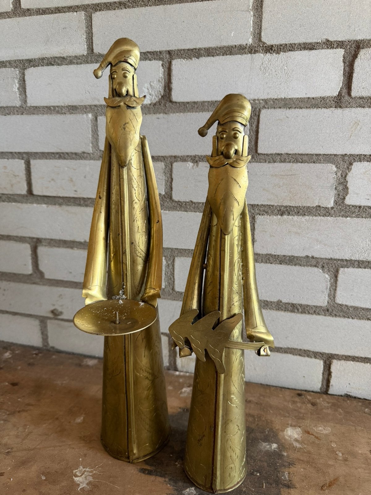 Messing kerstmannen kandelaar deco, Ophalen of Verzenden, Zo goed als nieuw