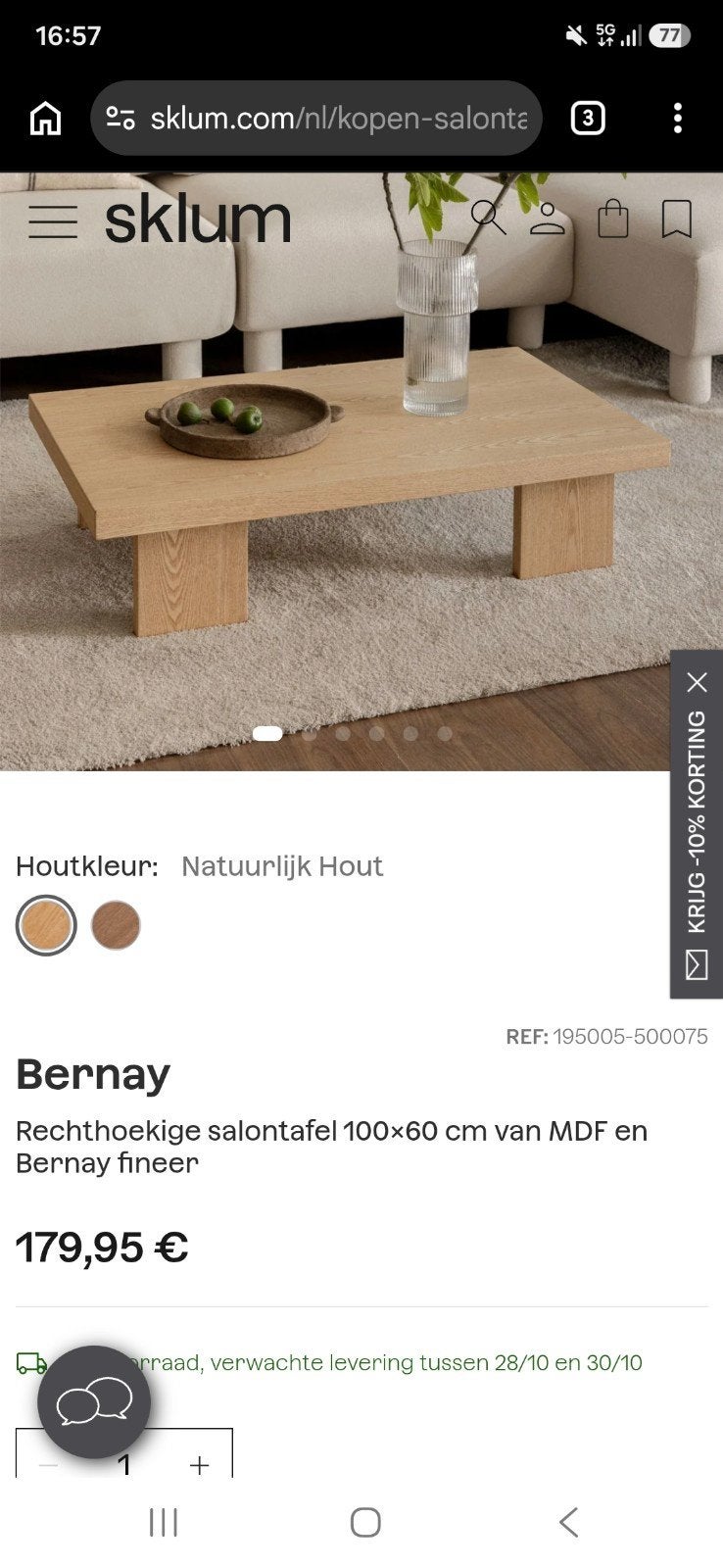 Sklum Bernay salontafel 100x60 cm - Zo goed als nieuw, Ophalen, 100 tot 150 cm, Modern, Scandinavisch, 50 tot 100 cm