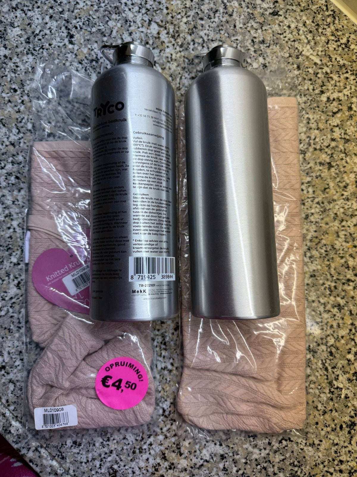 Tryco aluminium Bedkruik met gebreide hoes - Nieuw, Ophalen of Verzenden, Nieuw