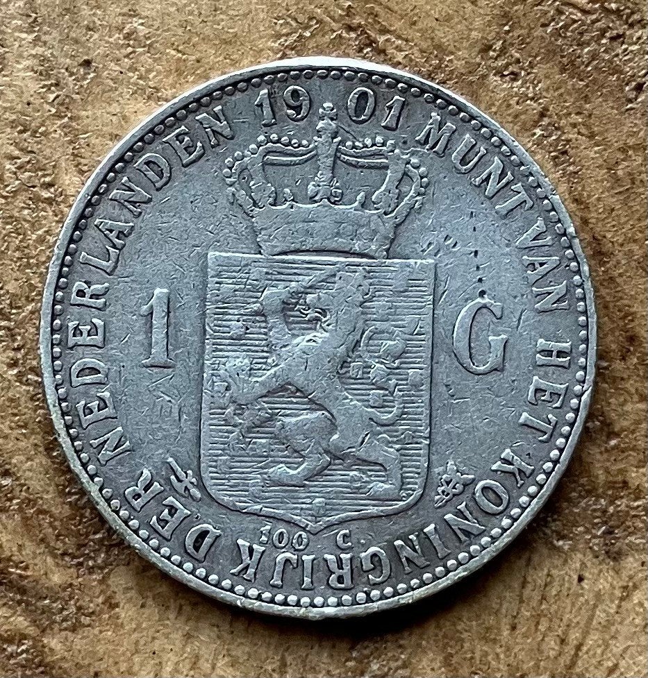 1 gulden 1901 Wilhelmina, Postzegels en Munten, Ophalen, 1 gulden, Zilver, Koningin Wilhelmina