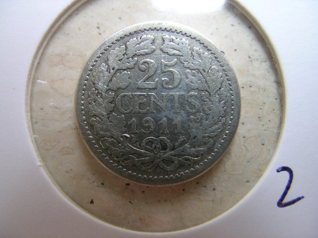 Kwartje 1911 (nr 2), Postzegels en Munten, Munten | Nederland, Ophalen of Verzenden, Koningin Wilhelmina, 25 cent, Losse munt