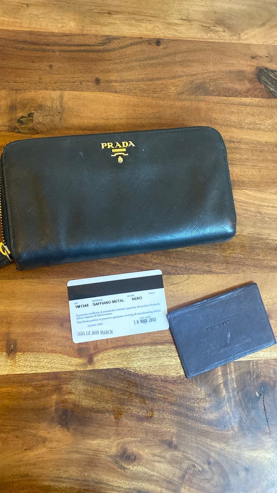 Orginal Prada Saffiano Metal Portemonnee - Zwart, Gebruikt, Zwart, Leer, Ophalen