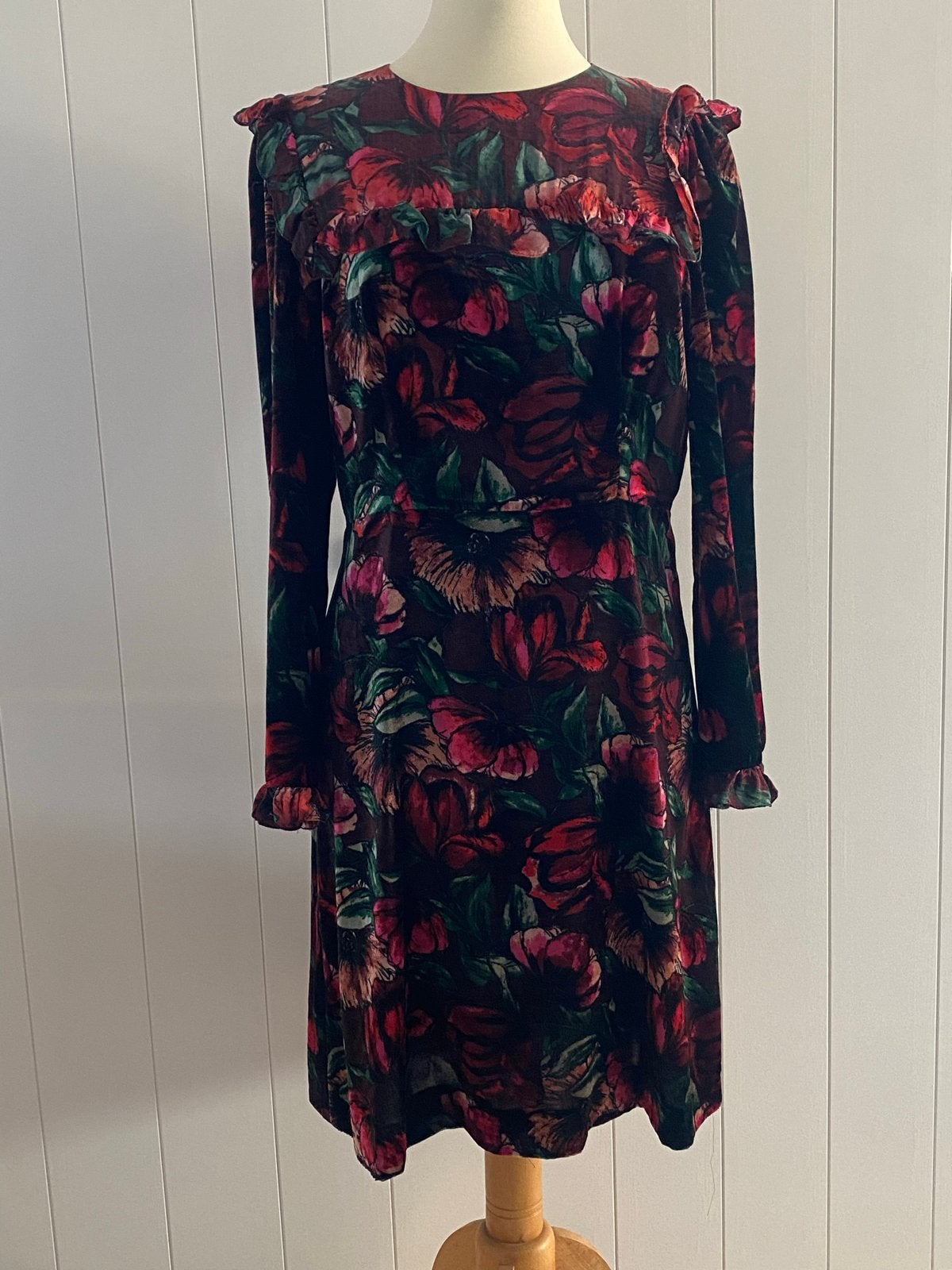 Sandro Paris fluwelen jurk met bloemenprint, Kleding | Dames, Maat 38/40 (M), Meerkleurig, Ophalen of Verzenden, Zo goed als nieuw