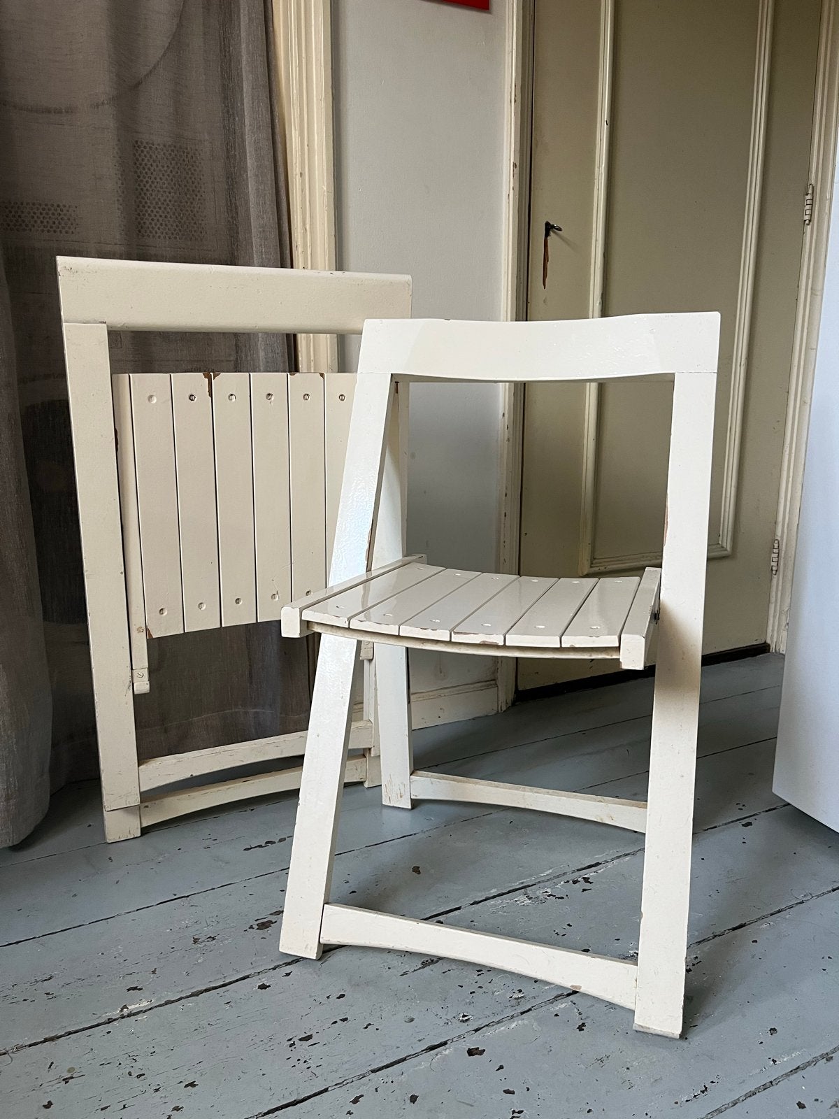 4x Witte opvouwbare stoelen Stil Aldo Jacober mid-century, Ophalen, Gebruikt, Wit, Design
